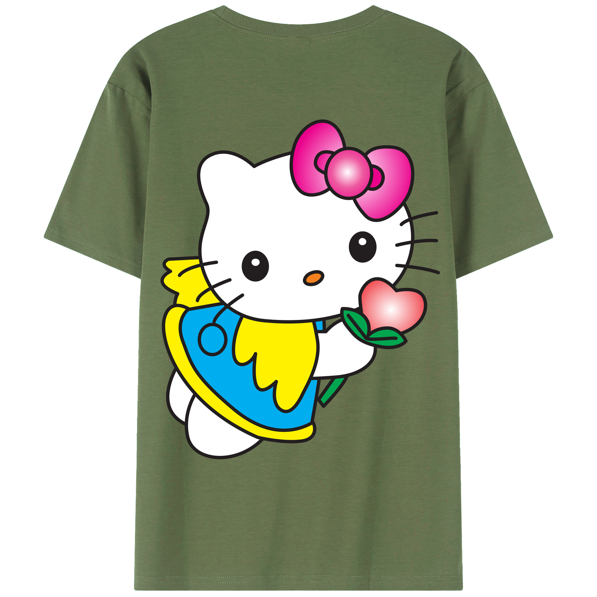（画像用） Hello Kitty ハローキティ 綿100％ メンズ半袖Tシャツ（バックプリント） 通気性